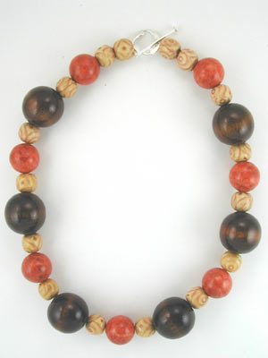 handmade sponge coral and wood necklace