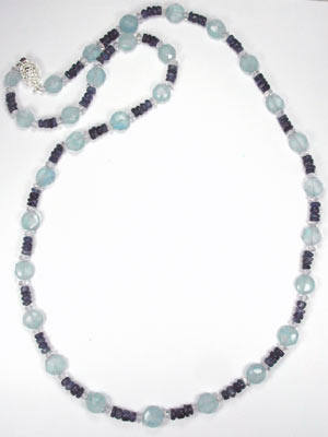 quartz and iolite gemstone necklace