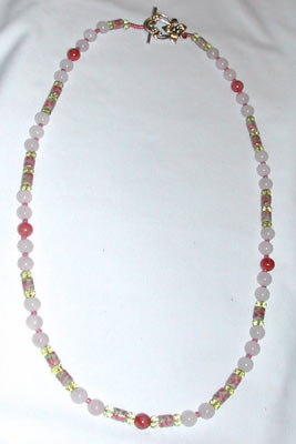 Pink Floral and Rose Quartz Necklace