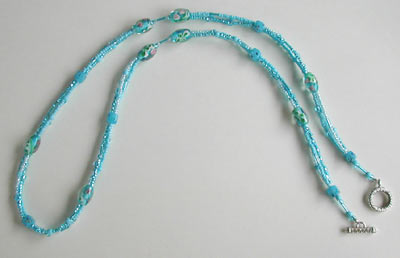 Aqua Lamp Glass and Seed Bead Necklace Aqua Lamp Glass and Seed Bead Necklace
