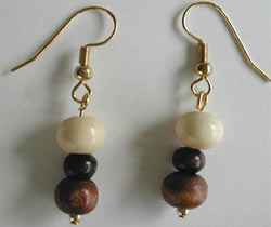 Brown and White Wood Earrings