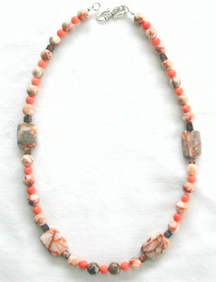 Coral and Sesame Jasper Gemstone Necklace