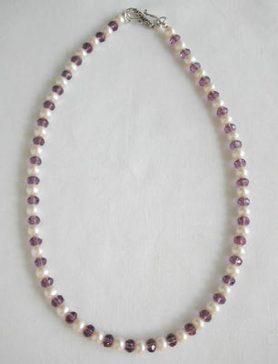 Purple Crystal and White Freshwater Pearl Necklace