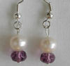 Purple crystal and pearl earrings