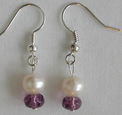 Purple Crystal and White Pearl Earrings