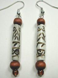 handcrafted carved horn and brown wood earrings
