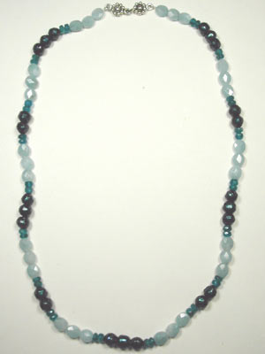Faceted pearl, aquamarine, apatite necklace