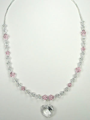 pink and crystal necklace with Swarovski heart pink and crystal necklace with Swarovski heart