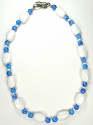 medium blue lamp glass and white gemstone necklace medium blue lamp glass and white gemstone necklace