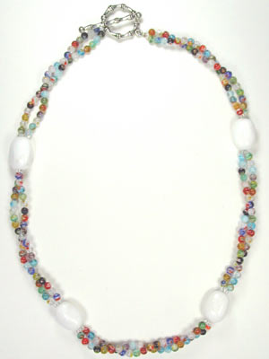 multi color millefiori and white gemstone necklace multi color millefiori and white gemstone necklace