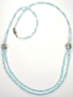 light blue millefiori glass 2 strand necklace light blue millefiori glass 2 strand necklace