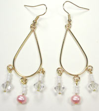 gold wire earrings with pink pearl and Swarovski crystal gold wire earrings with pink pearl and Swarovski crystal