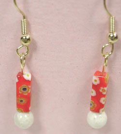 handcrafted red millefiori earrings