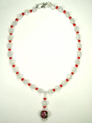 frosted quartz and red glass necklace frosted quartz and red glass necklace